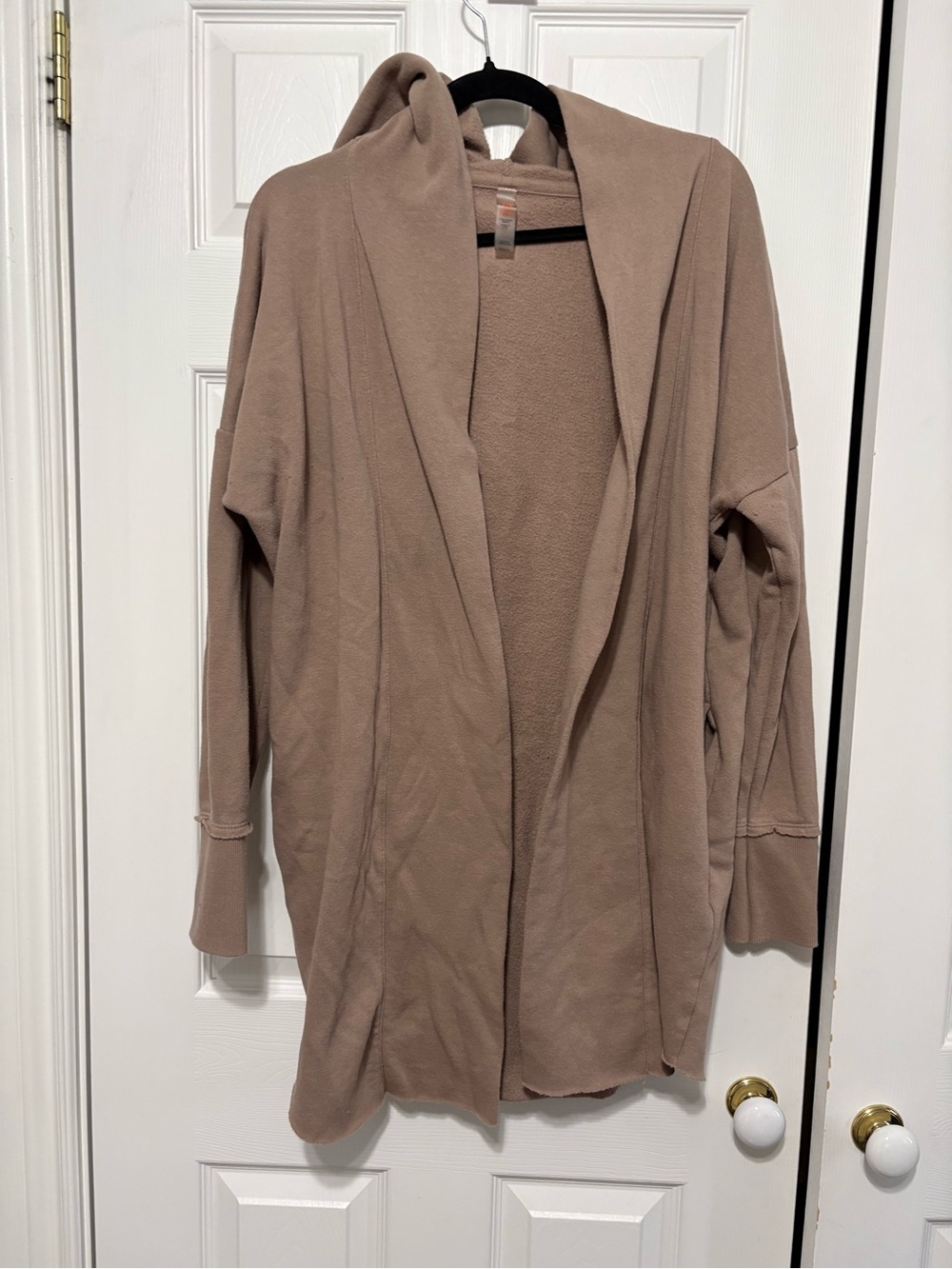 Mono B Taupe Open-Front Hooded Cardigan